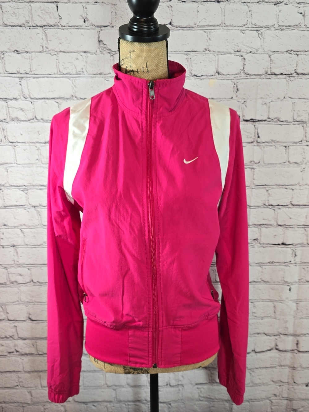 Nike Women's Hot Pink Track Jacket with White Panels Size M
